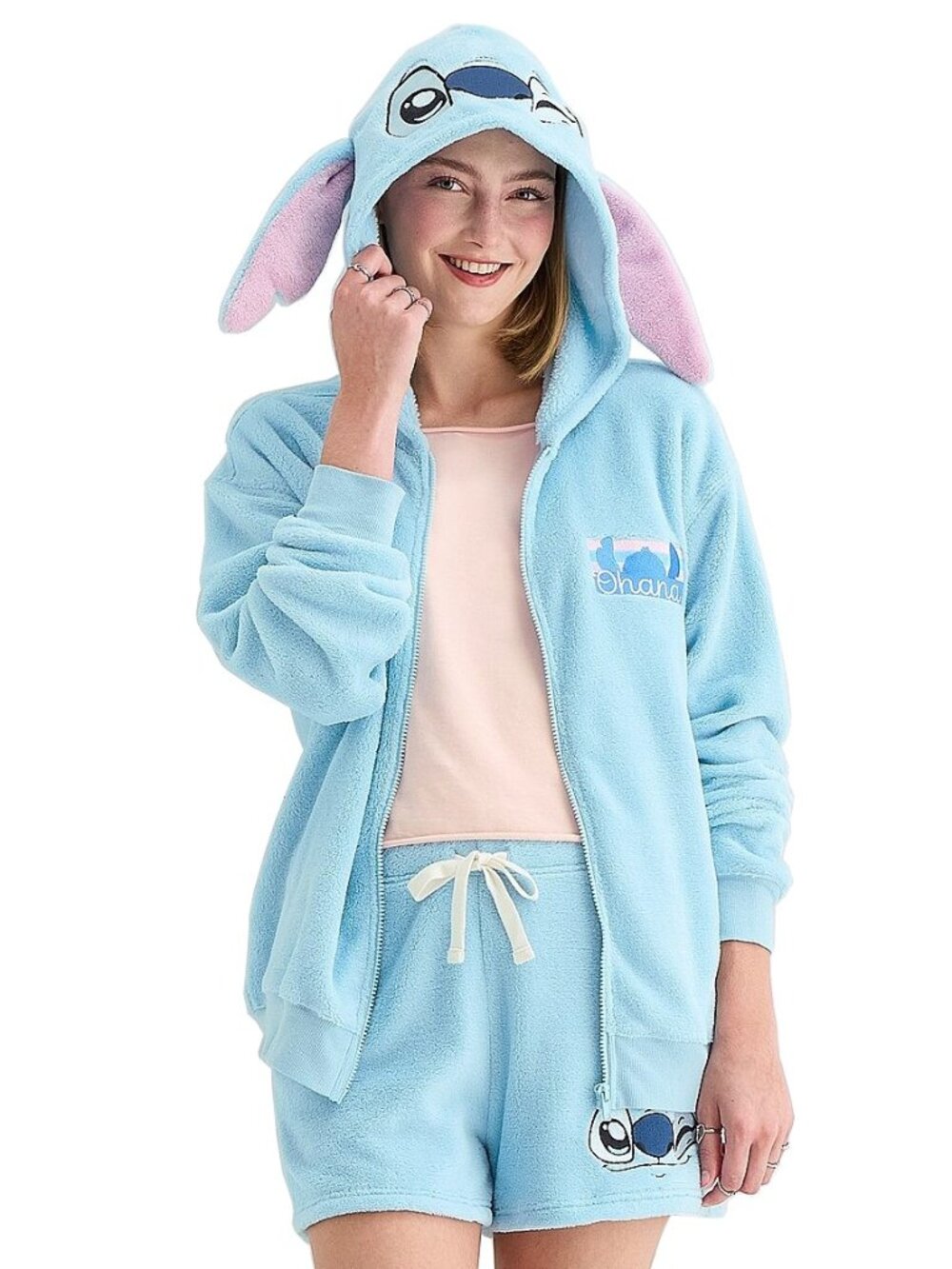 New! Disney Lilo & Stitch Fleece Cosplay Embroidered Hoodie Jacket Zippered